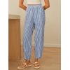 image:imageANRABESS Womens Striped Gingham Pants Summer Lounge Cute PJ Bottom Plaid Pants Casual Wide Leg Beach Trouser with PocketsBlue White Stripe