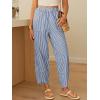 image:imageANRABESS Womens Striped Gingham Pants Summer Lounge Cute PJ Bottom Plaid Pants Casual Wide Leg Beach Trouser with PocketsBlue White Stripe