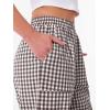 image:imageANRABESS Womens Striped Gingham Pants Summer Lounge Cute PJ Bottom Plaid Pants Casual Wide Leg Beach Trouser with PocketsBrown White Plaid