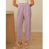 image:imageANRABESS Womens Striped Gingham Pants Summer Lounge Cute PJ Bottom Plaid Pants Casual Wide Leg Beach Trouser with PocketsRed White Stripe