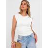 image:imageANRABESS Womens Tops Cap Sleeve Crewneck Shirts Casual Ribbed Knit Slim Fit Ruched Summer Basic Tee Tank 2026 Trendy ClothesWhite
