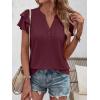 image:imageANRABESS Womens Tops Dressy Casual Ruffle Short Sleeve V Neck Blouses Summer Button Down Business Work Elegant ShirtsBurgundy