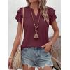image:imageANRABESS Womens Tops Dressy Casual Ruffle Short Sleeve V Neck Blouses Summer Button Down Business Work Elegant ShirtsBurgundy