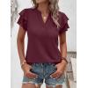 image:imageANRABESS Womens Tops Dressy Casual Ruffle Short Sleeve V Neck Blouses Summer Button Down Business Work Elegant ShirtsBurgundy