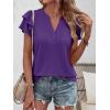image:imageANRABESS Womens Tops Dressy Casual Ruffle Short Sleeve V Neck Blouses Summer Button Down Business Work Elegant ShirtsDeep Purple