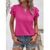image:imageANRABESS Womens Tops Dressy Casual Ruffle Short Sleeve V Neck Blouses Summer Button Down Business Work Elegant ShirtsHot Pink