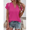 image:imageANRABESS Womens Tops Dressy Casual Ruffle Short Sleeve V Neck Blouses Summer Button Down Business Work Elegant ShirtsHot Pink