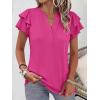 image:imageANRABESS Womens Tops Dressy Casual Ruffle Short Sleeve V Neck Blouses Summer Button Down Business Work Elegant ShirtsHot Pink