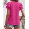 image:imageANRABESS Womens Tops Dressy Casual Ruffle Short Sleeve V Neck Blouses Summer Button Down Business Work Elegant ShirtsHot Pink