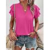 image:imageANRABESS Womens Tops Dressy Casual Ruffle Short Sleeve V Neck Blouses Summer Button Down Business Work Elegant ShirtsHot Pink