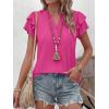 image:imageANRABESS Womens Tops Dressy Casual Ruffle Short Sleeve V Neck Blouses Summer Button Down Business Work Elegant ShirtsHot Pink