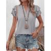 image:imageANRABESS Womens Tops Dressy Casual Ruffle Short Sleeve V Neck Blouses Summer Button Down Business Work Elegant ShirtsLight Grey