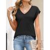image:imageANRABESS Womens Tops Summer V Neck T Shirts Cap Sleeve Work Dressy Casual Cute Trendy Side Slit Tee with Chest PocketBlack