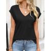 image:imageANRABESS Womens Tops Summer V Neck T Shirts Cap Sleeve Work Dressy Casual Cute Trendy Side Slit Tee with Chest PocketBlack