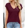 image:imageANRABESS Womens Tops Summer V Neck T Shirts Cap Sleeve Work Dressy Casual Cute Trendy Side Slit Tee with Chest PocketBurgundy