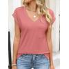 image:imageANRABESS Womens Tops Summer V Neck T Shirts Cap Sleeve Work Dressy Casual Cute Trendy Side Slit Tee with Chest PocketCoral Pink