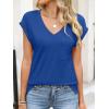 image:imageANRABESS Womens Tops Summer V Neck T Shirts Cap Sleeve Work Dressy Casual Cute Trendy Side Slit Tee with Chest PocketRoayl Blue