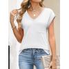image:imageANRABESS Womens Tops Summer V Neck T Shirts Cap Sleeve Work Dressy Casual Cute Trendy Side Slit Tee with Chest PocketWhite