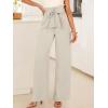 image:imageANRABESS Womens Wide Leg Palazzo Pants Belted High Waisted Business Casual Flowy Long Trousers with PocketsBeige