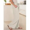 image:imageANRABESS Womens Wide Leg Palazzo Pants Belted High Waisted Business Casual Flowy Long Trousers with PocketsBeige