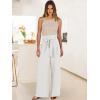 image:imageANRABESS Womens Wide Leg Palazzo Pants Belted High Waisted Business Casual Flowy Long Trousers with PocketsWhite