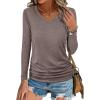 image:imageANRABESS Shirts for Women Long Sleeve V Neck Tops Dressy Business Casual Side Ruched TShirts 2026 Fall Tee Blouses OutfitsBrown