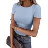 image:imageANRABESS Women Short Sleeve Crewneck Ribbed Knit Slim Fitted Shirts Summer Tops Basic Tee Casual 2026 Spring Outfits ClothesLight Blue