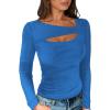 image:imageANRABESS Womens Cutout Tops Trendy Sexy Long Sleeve Shirts Ribbed Slim Fit Tee 2025 Fall Fashion Going Out Tshirts ClothesBlue