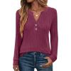 image:imageANRABESS Womens Henley Shirts Long Sleeve Tunic Tops 2025 Fall Fashion Outfits Ribbed Knit Sweaters Ladies Casual ClothesBurgundy