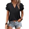 image:imageANRABESS Womens Tops Dressy Casual Ruffle Short Sleeve V Neck Blouses Summer Button Down Business Work Elegant ShirtsBlack