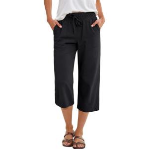 image:imageANRABESS Capris Pants for Women Summer Casual Loose Drawstring Elastic High Waist Straight 2026 Lounge Beach Cropped TrousersBlack