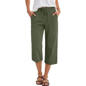 image:imageANRABESS Capris Pants for Women Summer Casual Loose Drawstring Elastic High Waist Straight 2026 Lounge Beach Cropped TrousersGreen