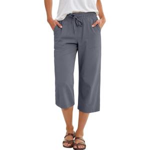image:imageANRABESS Capris Pants for Women Summer Casual Loose Drawstring Elastic High Waist Straight 2026 Lounge Beach Cropped TrousersGrey