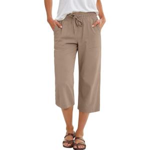 image:imageANRABESS Capris Pants for Women Summer Casual Loose Drawstring Elastic High Waist Straight 2026 Lounge Beach Cropped TrousersKhaki