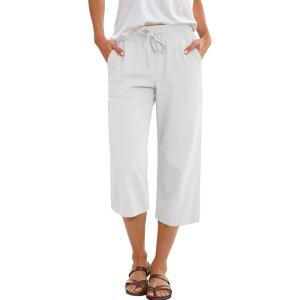 image:imageANRABESS Capris Pants for Women Summer Casual Loose Drawstring Elastic High Waist Straight 2026 Lounge Beach Cropped TrousersOffwhite