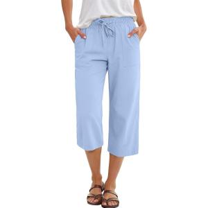 image:imageANRABESS Capris Pants for Women Summer Casual Loose Drawstring Elastic High Waist Straight 2026 Lounge Beach Cropped TrousersSky Blue