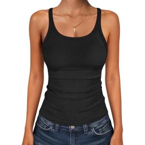 image:imageANRABESS Tank Top for Womens Summer 2026 Scoop Neck Sleeveless Ribbed Knit Workout Basic Tees Slim Fitted Cami ShirtsBlack