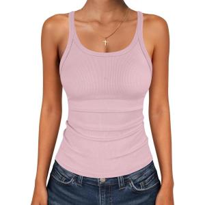 image:imageANRABESS Tank Top for Womens Summer 2026 Scoop Neck Sleeveless Ribbed Knit Workout Basic Tees Slim Fitted Cami ShirtsPink