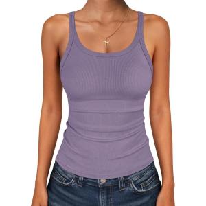 image:imageANRABESS Tank Top for Womens Summer 2026 Scoop Neck Sleeveless Ribbed Knit Workout Basic Tees Slim Fitted Cami ShirtsPurple