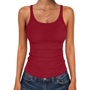 image:imageANRABESS Tank Top for Womens Summer 2026 Scoop Neck Sleeveless Ribbed Knit Workout Basic Tees Slim Fitted Cami ShirtsRed