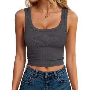 image:imageANRABESS Tank Tops for Women Scoop Neck Crop Sleeveless Top Summer Going Out Basic Tee Cute Ribbed Slim Shirts Clothes 2026Charcoal