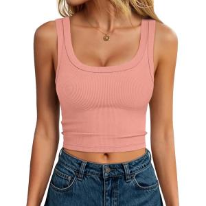 image:imageANRABESS Tank Tops for Women Scoop Neck Crop Sleeveless Top Summer Going Out Basic Tee Cute Ribbed Slim Shirts Clothes 2026Coral