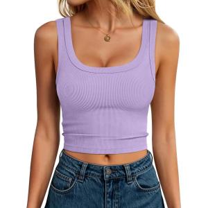 image:imageANRABESS Tank Tops for Women Scoop Neck Crop Sleeveless Top Summer Going Out Basic Tee Cute Ribbed Slim Shirts Clothes 2026Light Purple