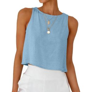 image:imageANRABESS Women Crop Tank Tops High Neck Sleeveless Shirts 2026 Summer Outfits Casual Blouse Beach Vacation ClothesBright Blue