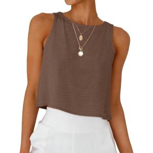 image:imageANRABESS Women Crop Tank Tops High Neck Sleeveless Shirts 2026 Summer Outfits Casual Blouse Beach Vacation ClothesBrown