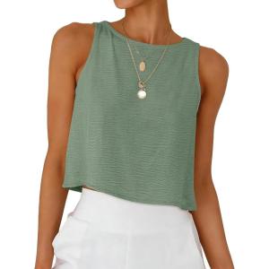 image:imageANRABESS Women Crop Tank Tops High Neck Sleeveless Shirts 2026 Summer Outfits Casual Blouse Beach Vacation ClothesLight Green