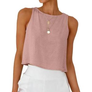 image:imageANRABESS Women Crop Tank Tops High Neck Sleeveless Shirts 2026 Summer Outfits Casual Blouse Beach Vacation ClothesPink