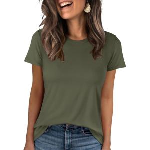 image:imageANRABESS Women Short Sleeve Tops Summer Basic Tee WrinkleFree Trendy Cute T Shirts 2026 Spring Business Casual OutfitsArmy Green
