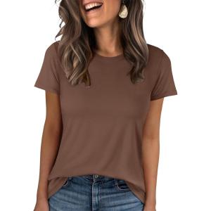 image:imageANRABESS Women Short Sleeve Tops Summer Basic Tee WrinkleFree Trendy Cute T Shirts 2026 Spring Business Casual OutfitsBrown