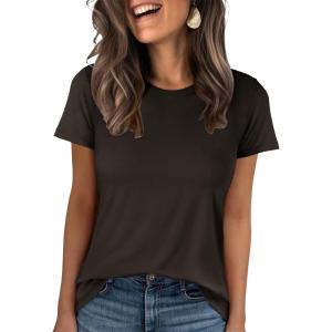 image:imageANRABESS Women Short Sleeve Tops Summer Basic Tee WrinkleFree Trendy Cute T Shirts 2026 Spring Business Casual OutfitsDark Brown